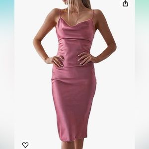Satin Cowl Neck Cocktail Midi Dress